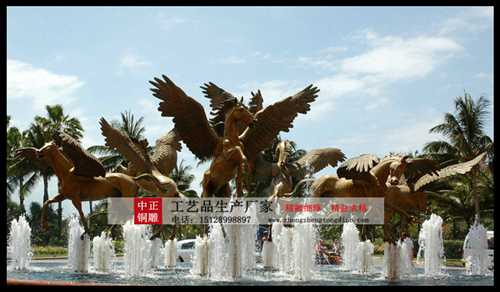 城市铜马喷泉雕塑